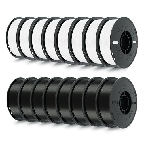 Kingroon PLA Filament 1.75mm 16KG Bundle, 8 Black 8 White 3D Printer Filament Bulk with ±0.02mm Dimensional Accuracy, Low Warping Easy to Print PLA for Most FDM Printers, 16 Spools - color: 8kg Black+8kg White