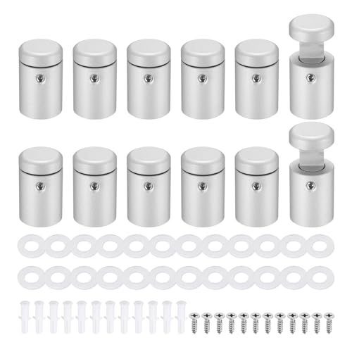 MECCANIXITY 12pcs Side Clamp Standoffs, 3/4" x 1" Silver Aluminum Standoff Screws Wall Sign Mounting Hardware Edge Grips for Acrylic Signs, Hanging Picture Frame, Advertising - color: Silver, size: 3/4" x 1"