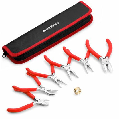 WORKPRO Jewelry Pliers Set, 7-Piece Jewelry Making Tools Kit with Pouch - color: Red