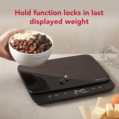 KitchenAid KQ917 High Capacity Glass Surface Digital Kitchen and Food Scale, 30 Pound Capacity and Precision, Grams, Ounces, Pounds, Fluid Ounces & Milliliters, LED, Tare Function, Black - color: Black