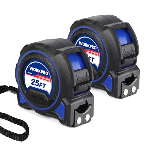 WORKPRO Heavy Duty Tape Measure, 2 Pcs 25FT Retractable Tape Measurement - color: Blue, size: 25FT