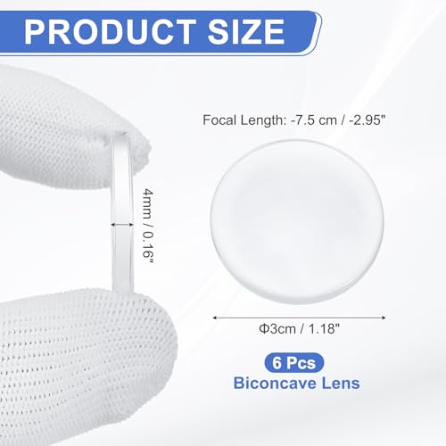 PATIKIL 6Pack Biconcave Lens 3cm Dia. -7.5cm Focal Length Optical Lenses - size: 3cm Dia. -7.5cm Focal Length
