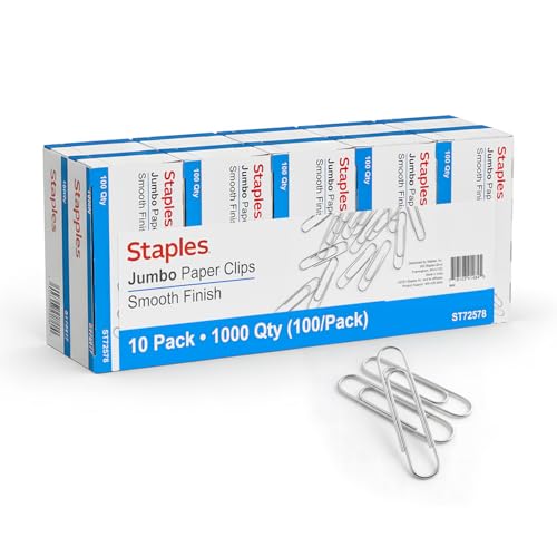 Staples Jumbo Paper Clips, Silver, Large Steel, 1,000-Pack - size: 1,000 Pack