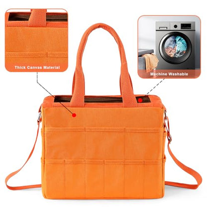 Art Craft Supply & Pottery Bag – 36 Pockets – Detachable Shoulder Strap - Handles – Removable Padded Divider - Washable – Tools, Knitting, Crochet, Yarn, Sewing, Scrapbooking, Clay, Tote - color: Mandarin
