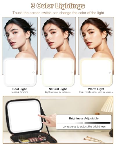 Relavel Makeup Bag with LED Mirror, Initial Travel Cosmetic Organizer Case - style: A