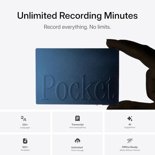 Pocket AI Voice Recorder, Auto Transcription, AI Note Taker, Sierra Blue - color: Sierra Blue