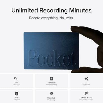 Pocket AI Voice Recorder, Auto Transcription, AI Note Taker, Sierra Blue - color: Sierra Blue