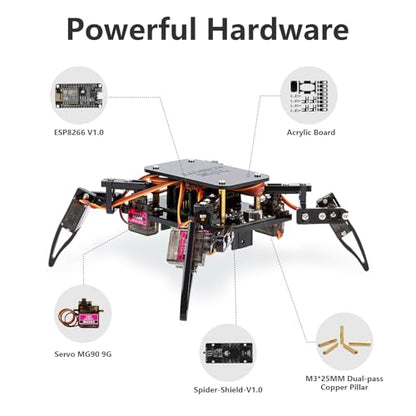 ACEBOTT STEM Robotics Science Kits for Adults, ESP8266 Spider Robot Building Kit, App Remote Control, Walking Crawling Fun Educational Toy for 12 + Year Old Boys, Girls, Teens, Adults Unique Gifts - color: Black