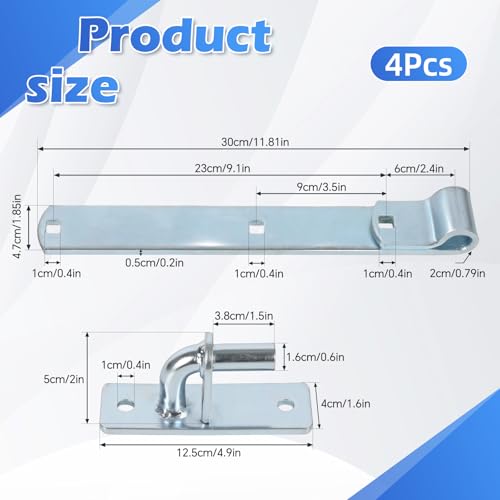 4 Sets Wall Mount Gate Hinge Bracket with Strap Hinge Heavy Duty Farm & Chain Link Gate Hinges Farm Gate Hinges Outdoor Hardware for Barns Tool Sheds and Other Swing Doors, Galvanized - style: 4pcs U-shape-12''