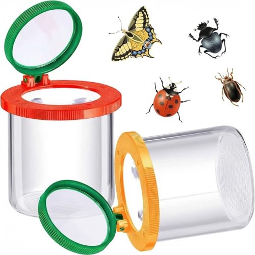 Skylety 2 Pieces Bug Jars Insect Viewer Catcher Bug Magnifying Insect Cage Container for Kids Children Science Nature Exploration Tool(Red,Yellow) - color: Red,yellow