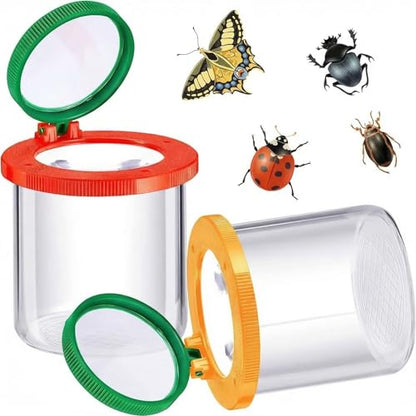 Skylety 2 Pieces Bug Jars Insect Viewer Catcher Bug Magnifying Insect Cage Container for Kids Children Science Nature Exploration Tool(Red,Yellow) - color: Red,yellow