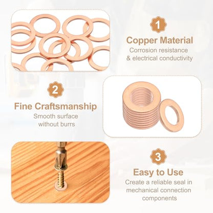 PATIKIL 35PCS M14 Copper Washers, M14x20x1.5mm Copper Crush Washer Metric Flat Washers Sealing Washers Assortment Kit Oil Drain Plug Gasket Ring for Automotive Battery Vehicles Screws Bolt - size: M14x20x1.5mm