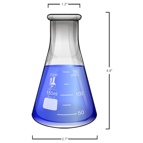 150ml Narrow Mouth Erlenmeyer Flask, 3.3 Borosilicate Glass, Karter Scientific 213G27 (Single) - size: 150ml, style: Pack of 1