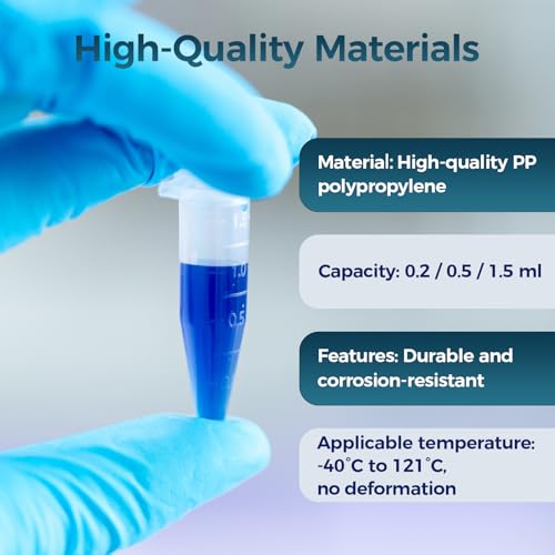 100Pcs 1.5ml Conical Centrifuge Tubes with Snap Cap, Small Sterile Microcentrifuge Tube Test Vials Plastic Sample Storage Container Clear Graduated Non-Pyrogenic, DN/RNase Free for Lab - size: 1.5ML-100PACK