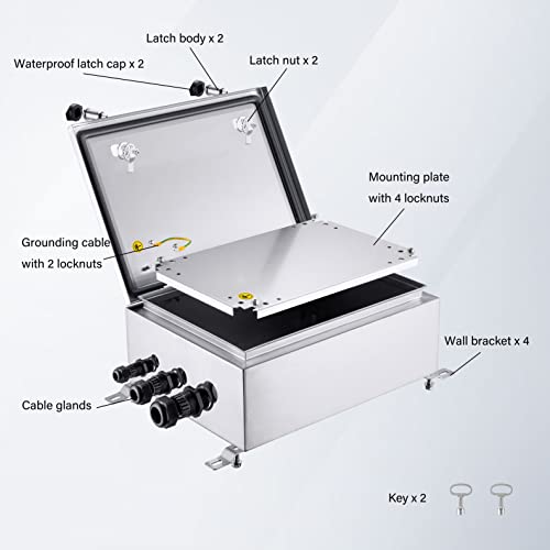 IP65 Weatherproof Stainless Steel Box Wall-Mounted Electronic Equipment Enclosure Box with Mounting Plate and Wall Bracket (16'' x 12'' x 6'')… - size: 16" x 12" x 6"