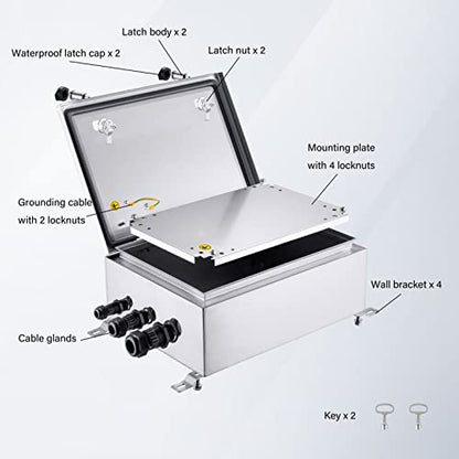 IP65 Weatherproof Stainless Steel Box Wall-Mounted Electronic Equipment Enclosure Box with Mounting Plate and Wall Bracket (16'' x 12'' x 6'')… - size: 16" x 12" x 6"