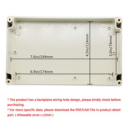LeMotech Waterproof Dustproof IP65 ABS Plastic Junction Box Universal Electric Project Enclosure Pale Gray 7.9 x 4.7 x 2.2 inch (200 x 120 x 56 mm) - size: 7.9"x4.7"x2.2"