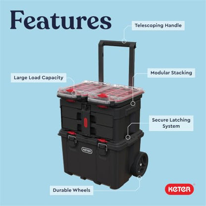 Keter Stack N Rolling Tool Box Modular Storage System 4 Piece - color: Black/Red, size: 4PC System