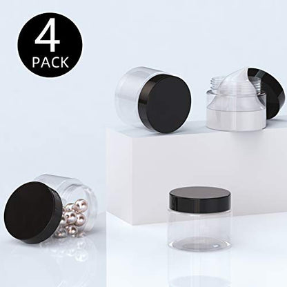Patelai 4 Pcs Plastic Jars with Lids, Black, 2 oz, Wide Mouth - color: Black, size: 2 oz