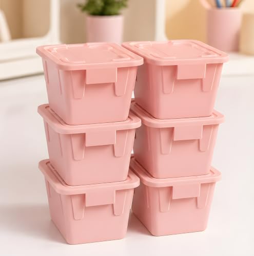 Mini Storage Bins with Lids, Pink, 6 Pack - color: Pink