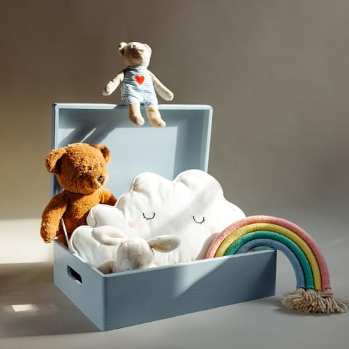 Creative Deco XL Blue Wooden Box Storage with Hinged Lid - color: Blue, size: XL | Handles
