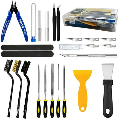 Precision 3D Printer Tool Kit, 30 PCS Model Cleaning & Finishing Set with Needle Files, Cleaning Needles, Precision Trimming Tool, Tweezers, Scrapers & Brushes for 3D Print Post Processing