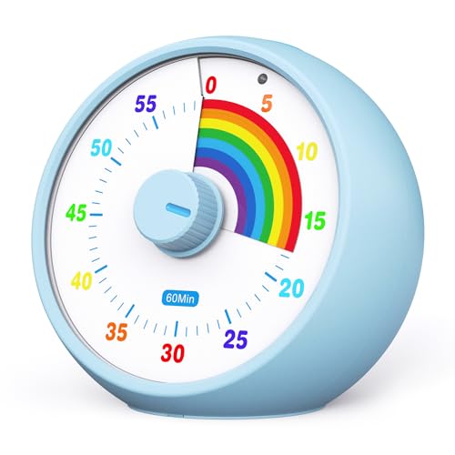 Visual Timer for Kids, 60-Minute Countdown for Classroom Office Kitchen, Desk Timer Kids Time Management Tools with Silent Operation, Pomodoro Timer Rainbow Pattern(Blue) - color: Blue