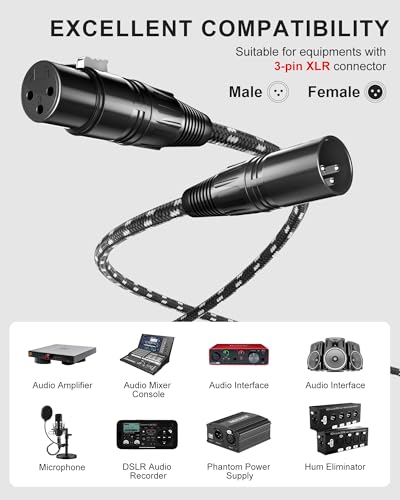 XLR Cables 3ft 2 Pack,Short Microphone Cable OFC Noise Reduction - color: Black-White, size: 3 Feet