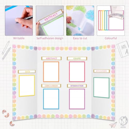 Colarr 98 Pcs Boho Pastel Science Fair Board Supplies 60 Trim Scalloped Poster Boards 24 Presentation Subtitles 6 Self Adhesive Project Titles 8 Letter Sticker for Classroom Display - style: Boho