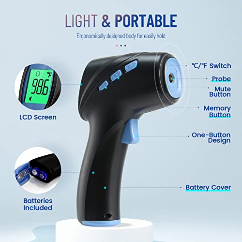 Forehead Thermometer for Adults and Kids, Non Contact, 1s Result (Black) - color: Black