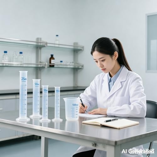 Plastic Graduated Cylinder Set - 25ml/50ml/100ml Measuring Cylinders for Science Lab, Chemistry Experiments, Kids Education - Shatterproof, Durable & BPA-Free (4-Pack 50ml) - size: 50ML