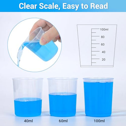 Gartful 100ml Plastic Measuring Cup - 10 Pack, 3.4oz Disposable Mixing Cups for Liquid Measuring, Epoxy Resin Crafts, Paint Mixing, Cosmetic Making - size: 100ml