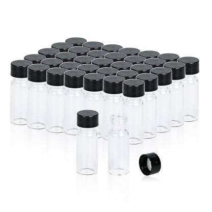 ALWSCI 1/2 Dram Glass Vials, Small Liquid Sample Vial, 2 ml Borosilicate Glass Empty Vials with Caps, 9-425 Black Closed Top Screw Caps with PE Liner, Pack of 100 - size: 2ML