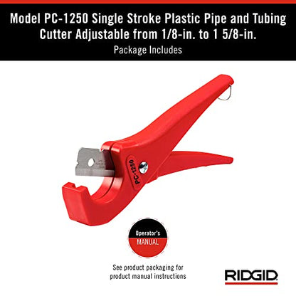 RIDGID 23488 Model PC-1250 Single Stroke Plastic Pipe and Tubing Cutter, 1/8-inch to 1-5/8-inch Pipe Cutter (Pack of 6) - size: Small (Pack of 6)