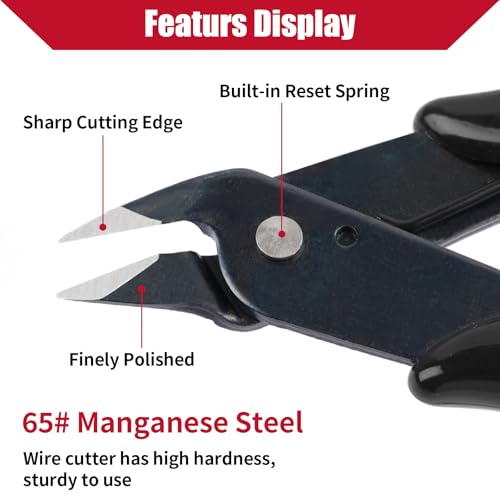 2 Pack Micro Wire Cutter, 5 Inches Flush Cutters, Black Side Cutters