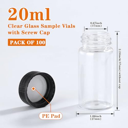 20ml 100pcs Small Clear Glass Vials with Screw Cap Liquid Vials - size: 20ml 100pcs