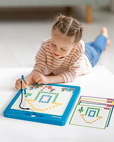 Coogam Magnetic Drawing Board, Large Magnet Doodle Board with Pen and Dot Beads, Color Shape Pattern Art Pad, Montessori Educational Traveling Toy Gift for 3 4 5 6 Years Old