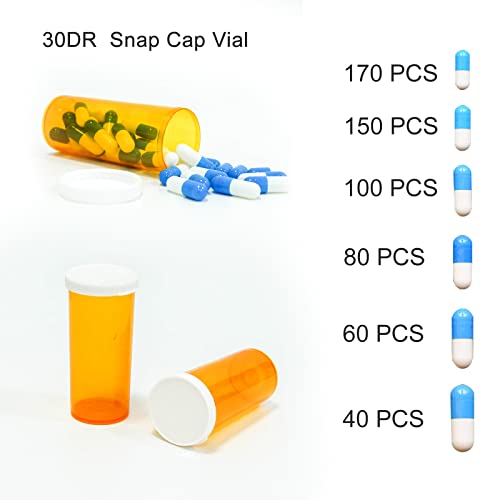 Pill Bottles with Snap Caps, Not Child Resistant Cap, Prescription Vials - Easy Open - Empty Medicine Plastic Containers for Personal Medication & Pharmacy (30 dram, 12pcs) - size: 30 dram