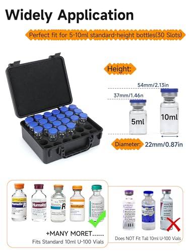 10ML Peptide Case for Fridge – 30 Slot Peptide Travel Case, Fits 5ml, 10ml Vials Storage Case for Peptide, Insulin, GLP-1 Etc – Travel & Fridge Safe Organizer (Case Only) - color: 30 Slots 5-10ml
