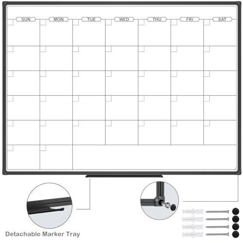 JILoffice Dry Erase Calendar Whiteboard - Magnetic White Board Calendar Monthly 48 X 36 Inch, Black Aluminum Frame Wall Mounted Board for Office Home and School - color: Black, size: 36"W x 48"H