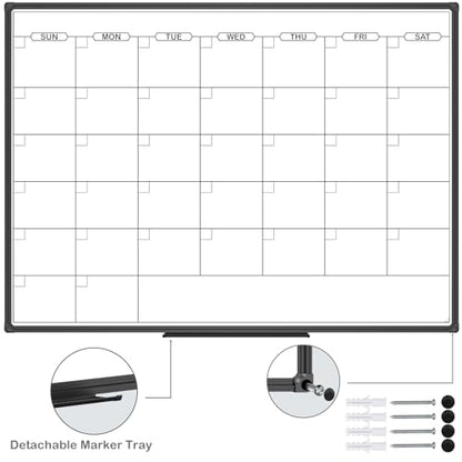 JILoffice Dry Erase Calendar Whiteboard - Magnetic White Board Calendar Monthly 48 X 36 Inch, Black Aluminum Frame Wall Mounted Board for Office Home and School - color: Black, size: 36"W x 48"H