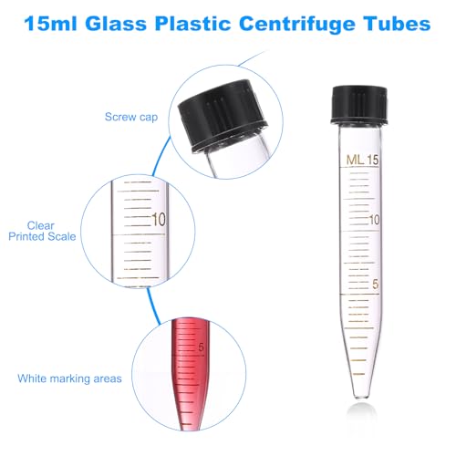 PATIKIL 15ml Centrifuge Tubes, 10 Pcs Glass Graduated Centrifuge Vials with Screw Cap Conical Bottom Test Tube Storage Container for Sample Laboratory Liquid - size: 15ml
