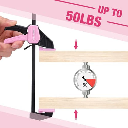 WORKPRO 2-Pack 6" Mini Bar Clamp Set, 50 lbs Load Limit, Pink Ribbon - color: Pink, size: 6" Mini