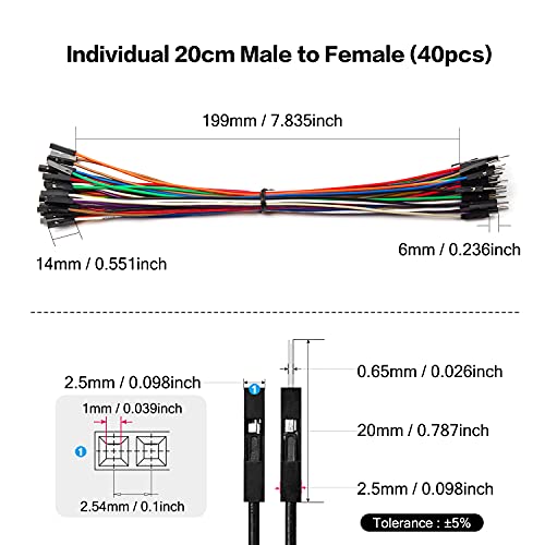 Chanzon 40pcs 20cm Long Male to Female Header Jumper Wire Dupont Cable Line - color: (2) Male to Female (40pcs), size: 20CM