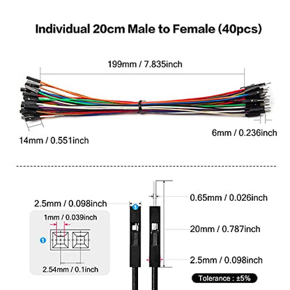 Chanzon 40pcs 20cm Long Male to Female Header Jumper Wire Dupont Cable Line - color: (2) Male to Female (40pcs), size: 20CM