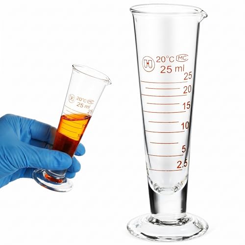 Baluue Graduated Cylinder, 25ml Conical Measuring Cup with Spout and Wide Base, Professional Borosilicate Glass Cylinder for STEM Education Lab Science Teaching and DIY - size: 25ml