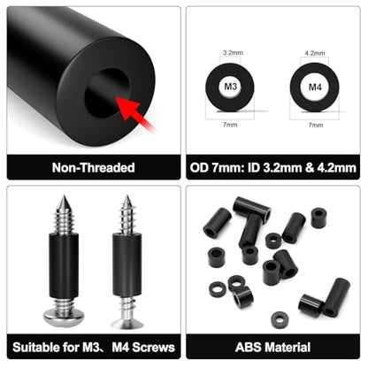 Exqutoo 600Pcs ABS Round Spacers ID 3mm & ID 4mm, OD 7mm - color: Black/3.2mm,600Pcs