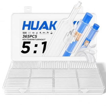 5:1 Heat Shrink Tubing Kit 365 PCS, Industry-Leading 5:1 Ratio Shrink Wrap Tubing Adhesive Lined, Heat Shrink Wire Connectors, Marine Grade Dual Wall, Waterproof Electrical Wire Tube Connectors(Clear) - color: Clear