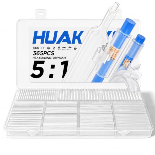 5:1 Heat Shrink Tubing Kit 365 PCS, Industry-Leading 5:1 Ratio Shrink Wrap Tubing Adhesive Lined, Heat Shrink Wire Connectors, Marine Grade Dual Wall, Waterproof Electrical Wire Tube Connectors(Clear) - color: Clear