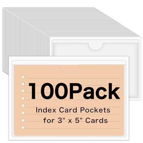 100 Pack Self-Adhesive 3" x 5" Index Card Pockets Clear Lables Holder - size: 100pack 3 x 5 Inches